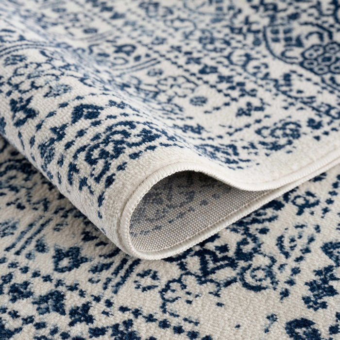 Traditional Transitional Ivory and Blue Medium Pile Area Rug - The Rug Decor