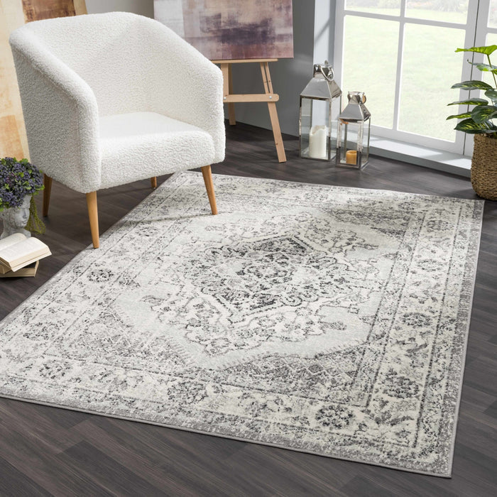 Traditional Turkish Deign Ivory, Gray and Black Style Low Pile Area Rug - The Rug Decor