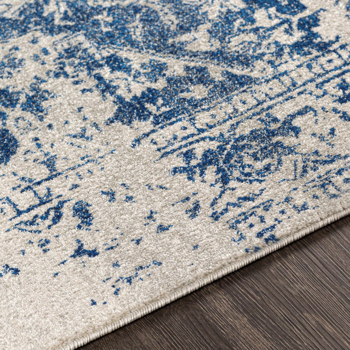 Transitional Heriz Design Blue and Beige Medallion Area Rug - The Rug Decor