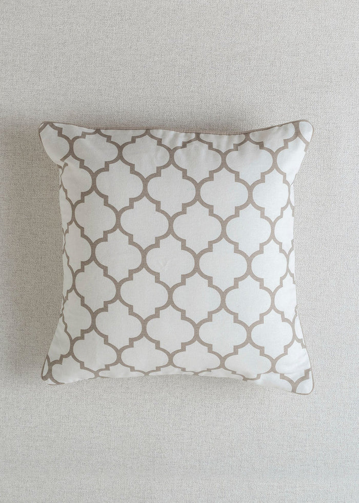 Trellis Printed 100% cotton geometric cushion cover for sofa - Walnut Grey