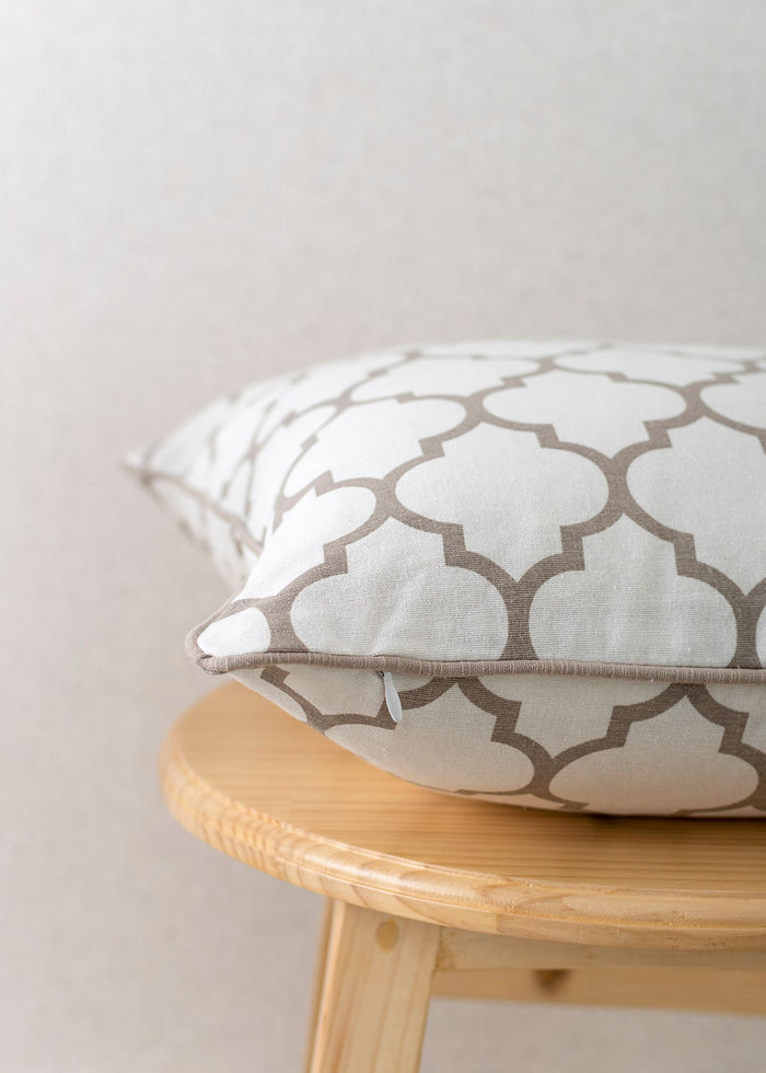 Trellis Printed 100% cotton geometric cushion cover for sofa - Walnut Grey