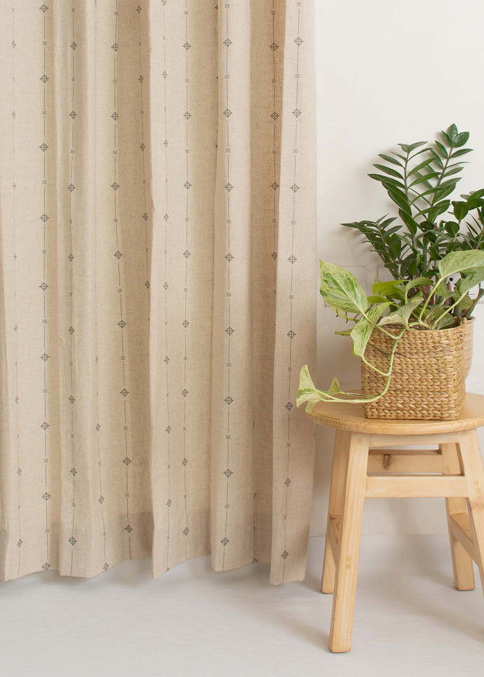 Tulsi Linen Cotton Blend ethnic textured Curtain for Living room & bedroom - Light Reduction  - Beige - Single Piece