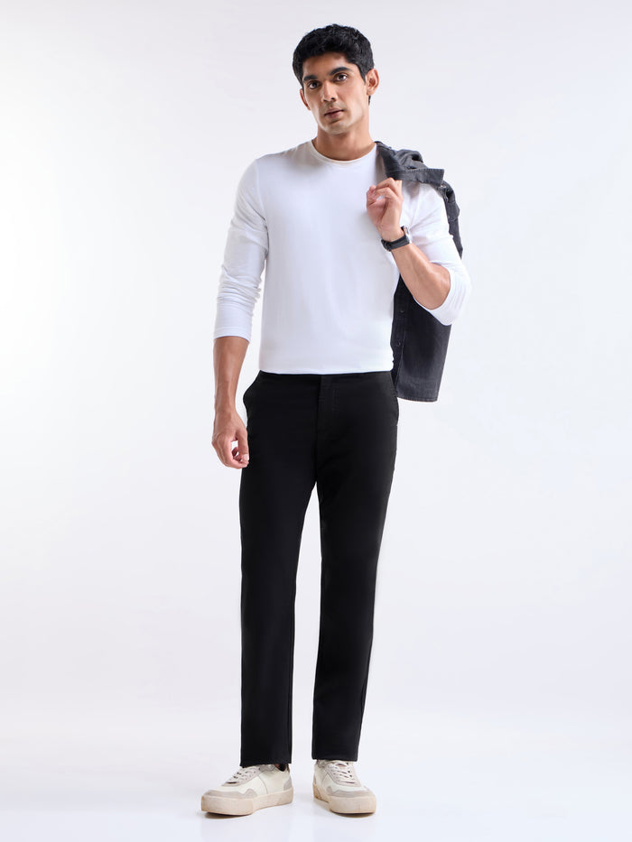 Twill Regular Fit Trousers - Black t4option_0
