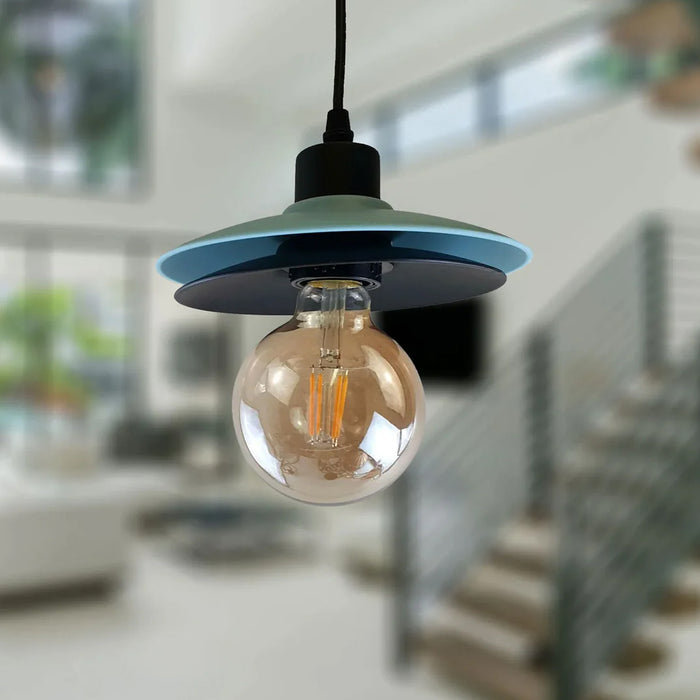 Two-Layer Pendant Light | Black & Blue E27 Modern Shade~1430