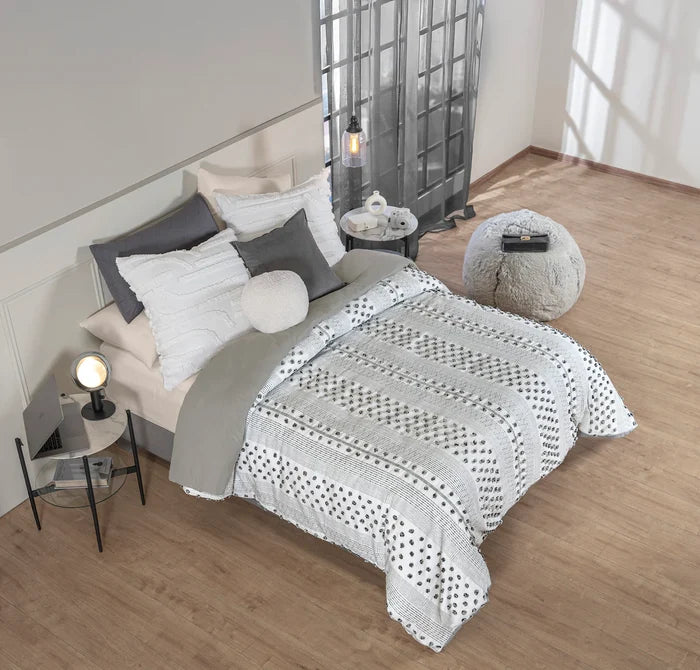 VALENCIA GRAY COLOR SOFT POMPOMS DUVET COVER COMFORTER 1 PCS TWIN SIZE MADE IN MEXICO