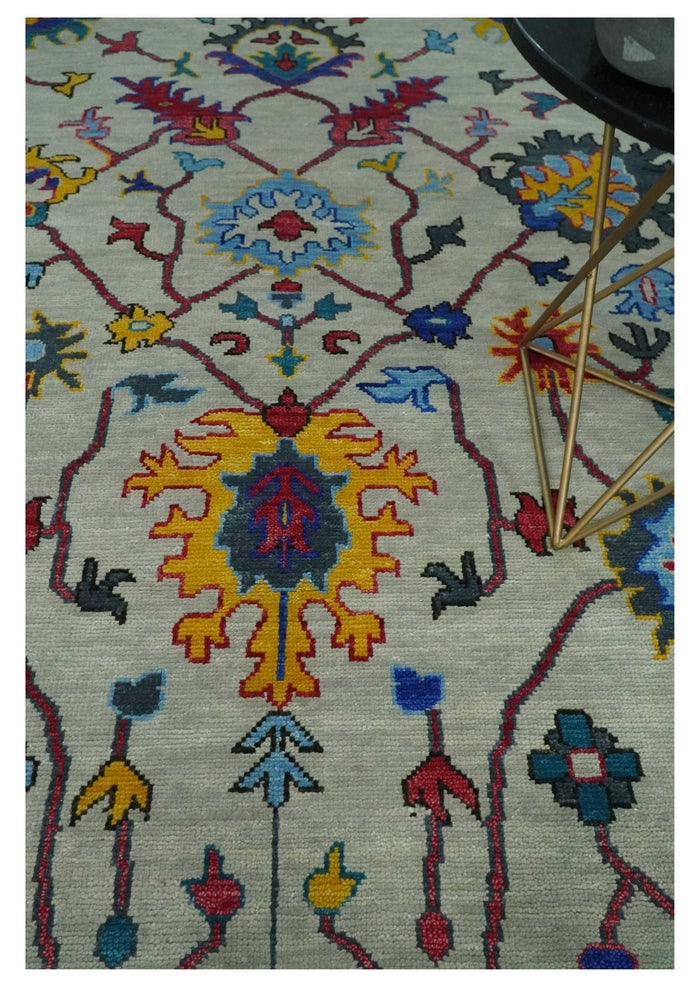 Hand Knotted Ivory and Charcoal 5x8, 6x9, 8x10, 9x12, 10x14 and 12x15 Traditional Oushak Wool Rug | TRDCP1347 - The Rug Decor