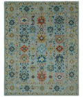 Vibrant Colorful Light Blue, Mustard, Brown and Blue Hand Knotted Traditional Oushak Multi Size wool Area Rug - The Rug Decor