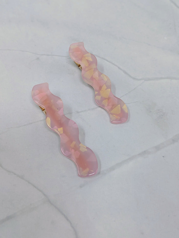 Wavy Barrette in Pink Opal (Set of 2)