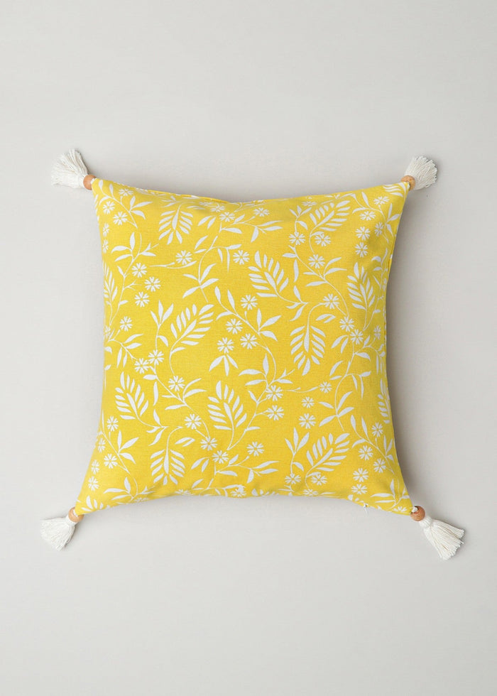 Yellow Daisy 100% cotton floral cushion cover for sofa - Yellow