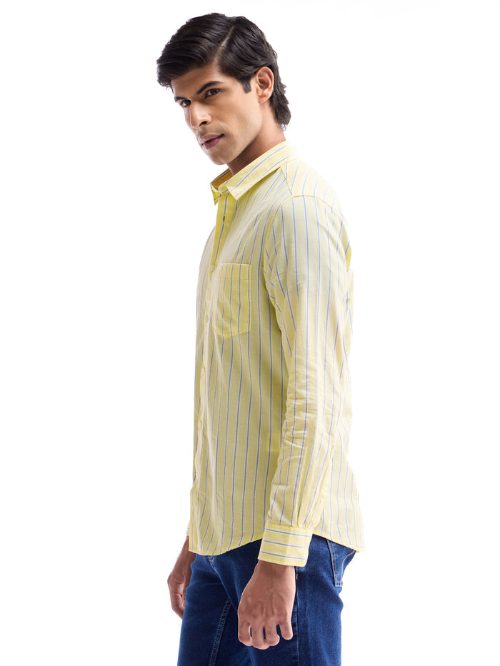 Yellow Striped Regular Fit Shirt - Yellow t4option_0